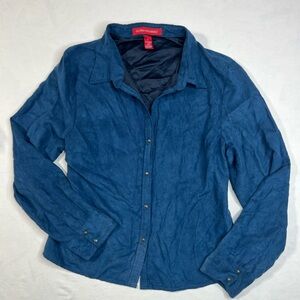 Gloria Vanderbilt Womens Blouse Slate Blue Polyester Sueded Snap Button